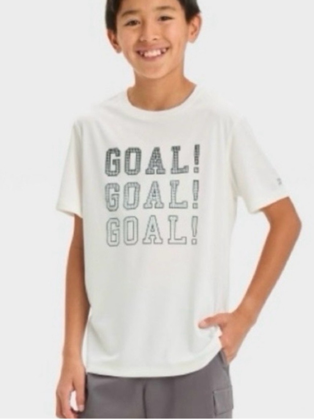 All in Motion Boys' Short Sleeve 'Goal' Graphic T-Shirt White Size XL  NWT